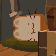 a pixel art drawing of a slice of bread with a face