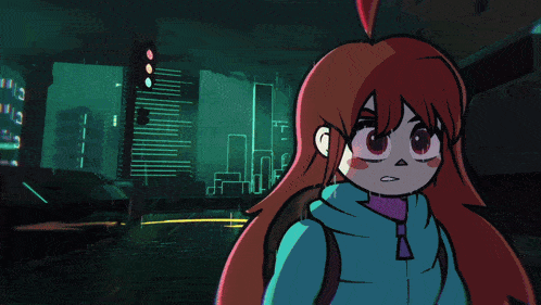 a cartoon drawing of a girl in a blue hoodie