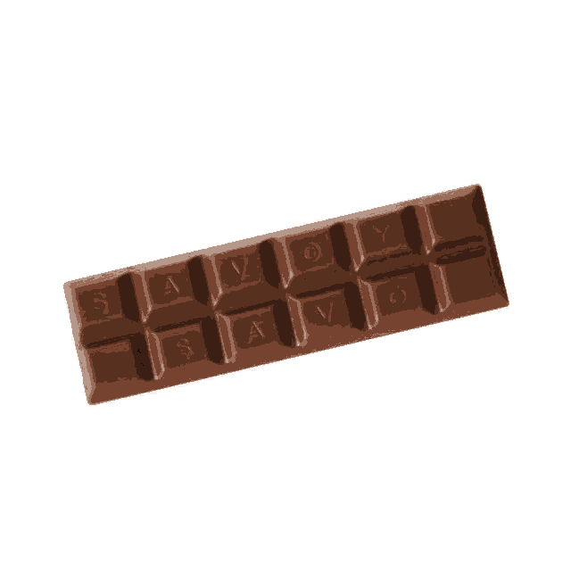 a chocolate bar that says savoy on it on a white background