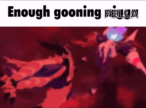 a cartoon character is flying through the air with the words `` enough gooning fella '' .