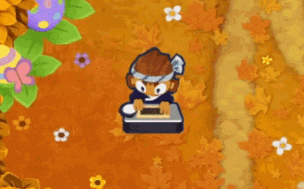 a cartoon monkey is sitting on a box in a game .