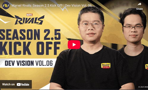 a video for marvel rivals season 2.5 kick off is being watched on youtube