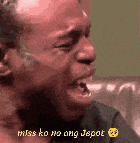 a man is crying with the words miss ko na ang depot in the corner