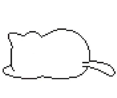 a pixel art drawing of a white cat laying down with a pink heart on its chest .