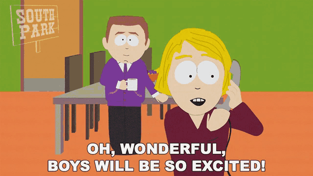 a south park cartoon shows a woman talking on a phone