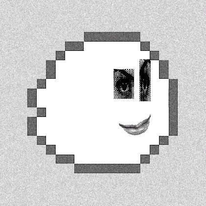a pixel art drawing of a smiling face with two eyes and a mouth