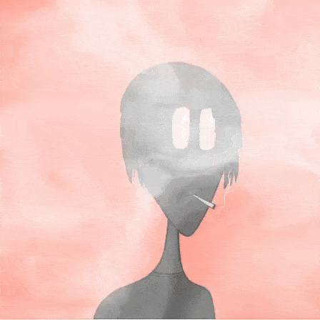 a cartoon of a person smoking a cigarette with a pink background