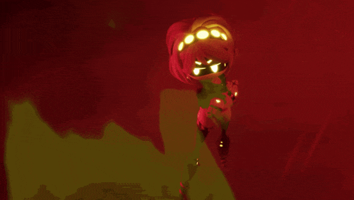 a cartoon character is standing in a dark room holding a lantern