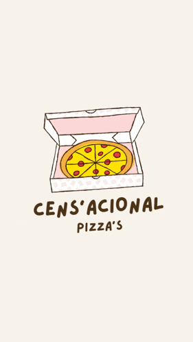a drawing of a pizza in a box with the words cen's acional pizza 's