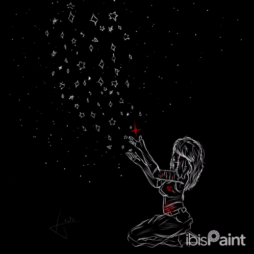 a drawing of a girl reaching for a red star