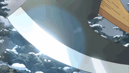 a cartoon drawing of a large axe with a hole in it