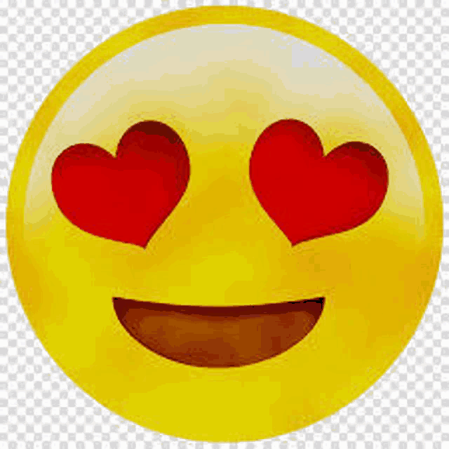 a yellow smiley face with red hearts in the eyes