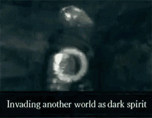a man in armor is standing in the dark with the words invading another world as dark spirit .