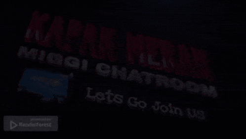 a close up of a red and white sign that says chatroo