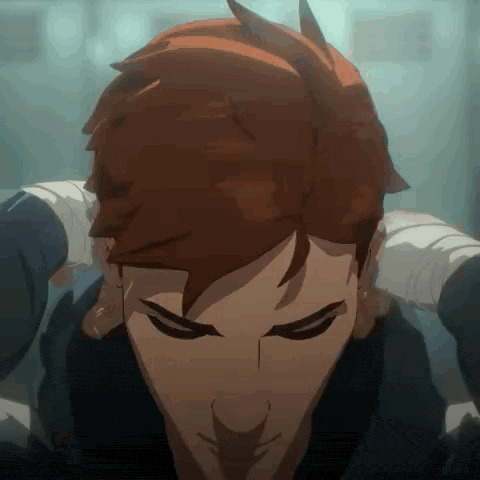 a close up of a person 's face with a bandage on their head .