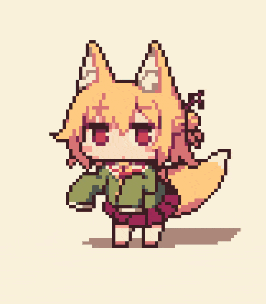 a pixel art drawing of a girl with fox ears and tail