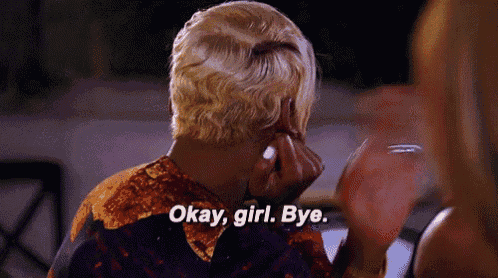 a woman with blonde hair is crying and says okay girl bye .