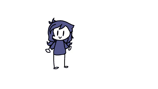 a stick figure of a girl with blue hair and a purple shirt