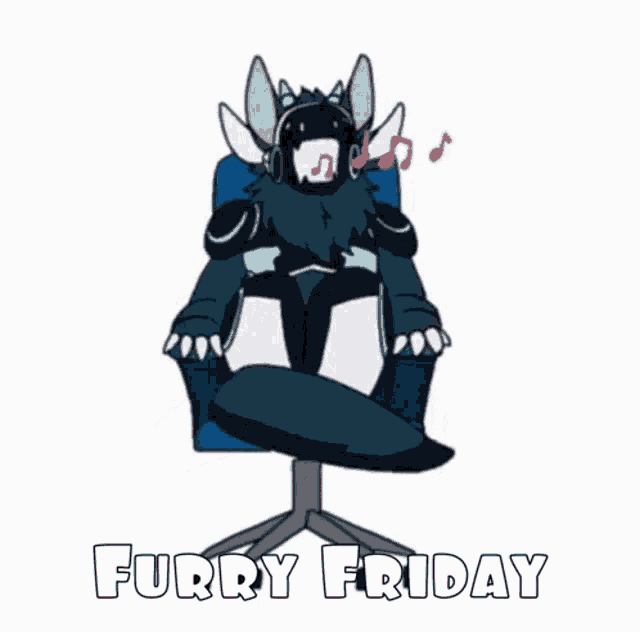 a furry dragon is sitting in an office chair wearing headphones and a helmet .