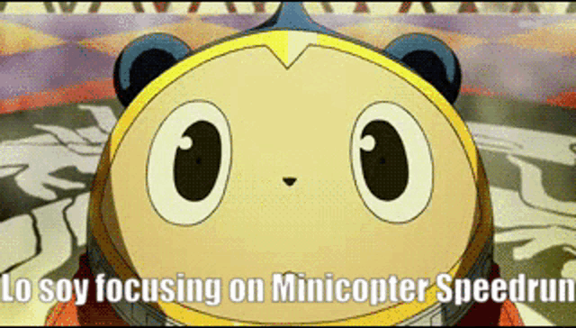 a cartoon character with the words lo soy focusing on minicopter speedrun on the bottom