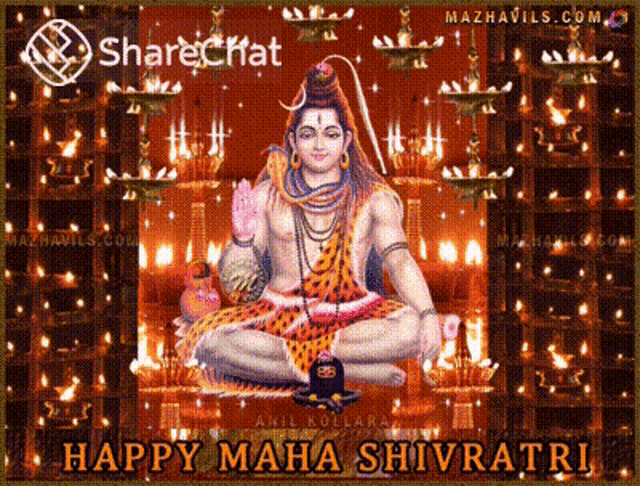 a happy maha shivaratri greeting card with a picture of a deity