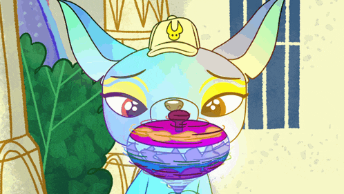 a cartoon cat wearing a hat with a moon on it