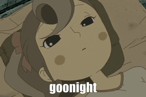 a cartoon of a girl laying down with the word goonight written on the bottom