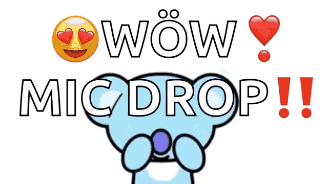 a cartoon character surrounded by red hearts with the words wow mic drop