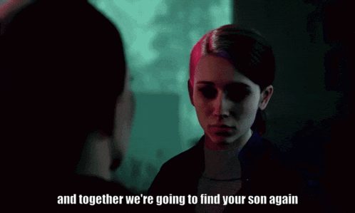 two women looking at each other with the words " and together we 're going to find your son again " on the bottom