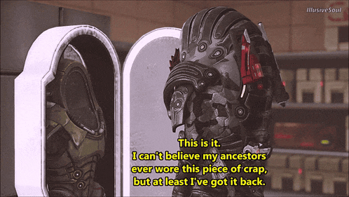 a video game character is talking about his ancestors