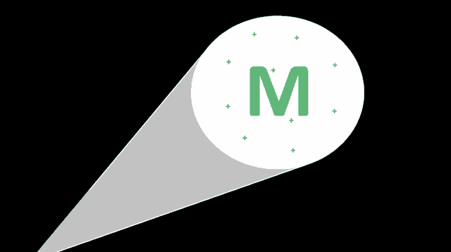 a white circle with a green letter m in it