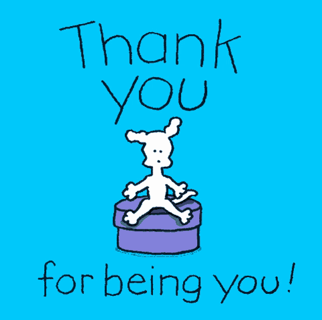 a thank you for being you card with a dog in a purple box