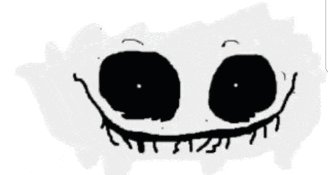 a black and white drawing of a cartoon character 's face with a smile .