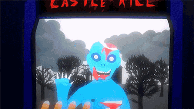 a castle kill game with a blue monster