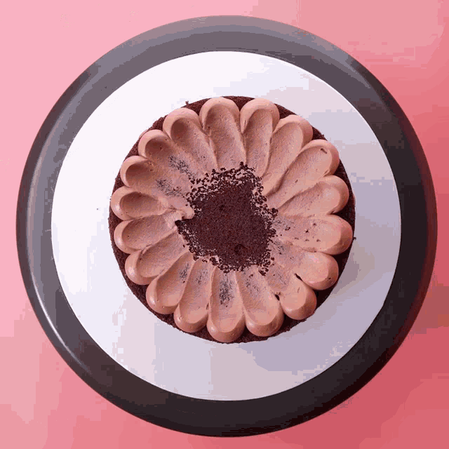 a chocolate cake with a flower shaped frosting on top