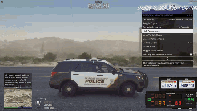 a screen shot of a video game shows a police vehicle