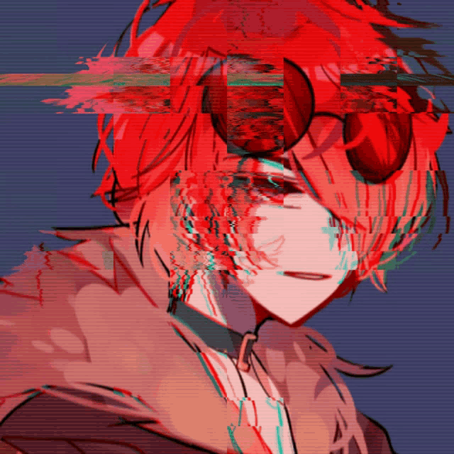 a drawing of a person with red hair and sunglasses on