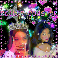 a girl with a crown on her head is surrounded by roller coaster letters