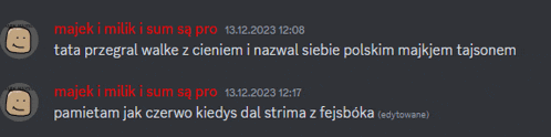 a screenshot of a discord conversation between majek and milik