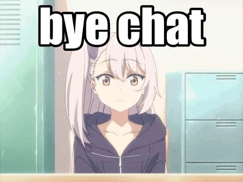 a picture of a girl with the words bye chat written above her
