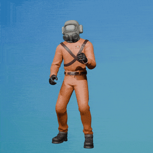 a cartoon character wearing a gas mask and a scuba suit