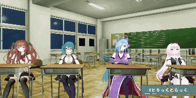 a group of anime girls are sitting at desks in a classroom with a sign that says #