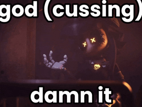 a picture of a cartoon character with the words god ( cussing ) damn it