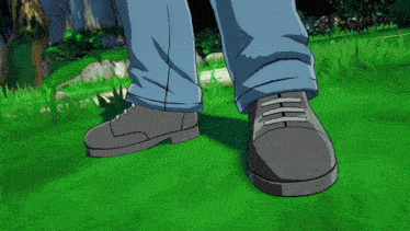 a person 's feet are shown in a cartoon while standing in the grass