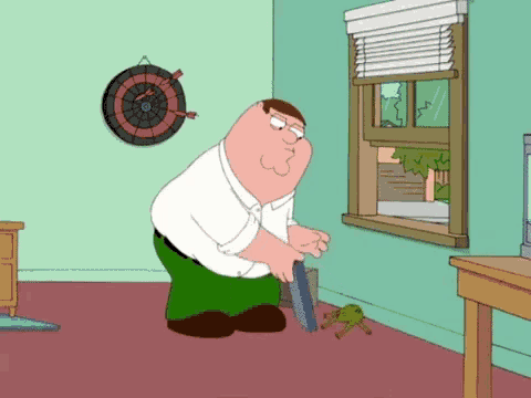 peter griffin from family guy is cleaning the floor in front of a window