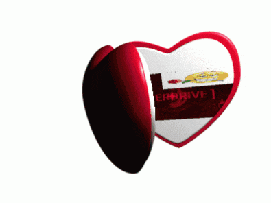 a red and white heart shaped object with the word overdrive on it