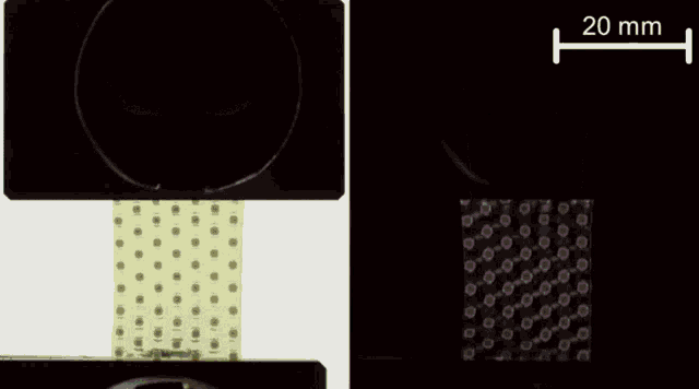 a picture of a polka dot pattern and a picture of a colorful pattern with the number 20 mm