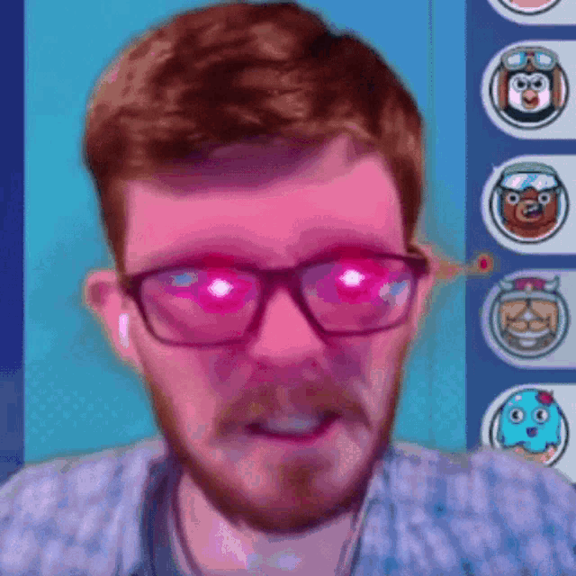 a close up of a man wearing glasses and earbuds