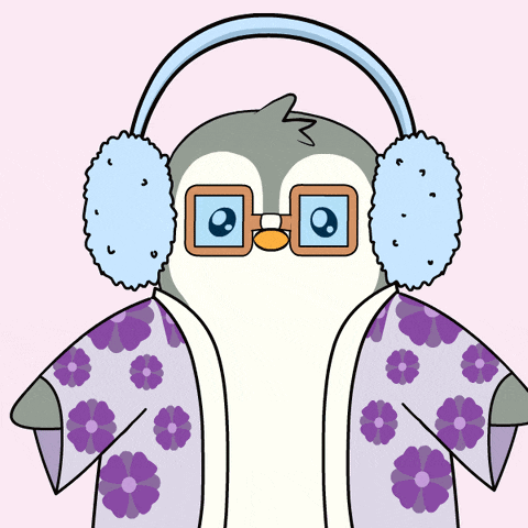 a cartoon penguin wearing glasses and a purple kimono