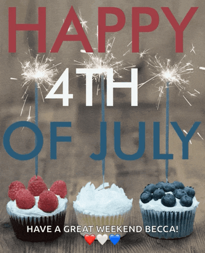 a happy 4th of july greeting card with sparklers and cupcakes